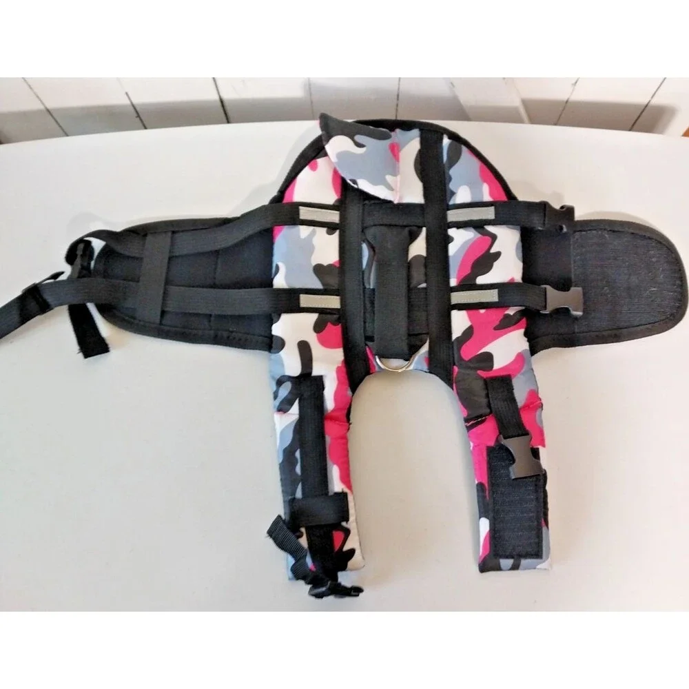 Camouflage Pink, Black, Gray, White Dog Life Jacket Swimming Size XS
